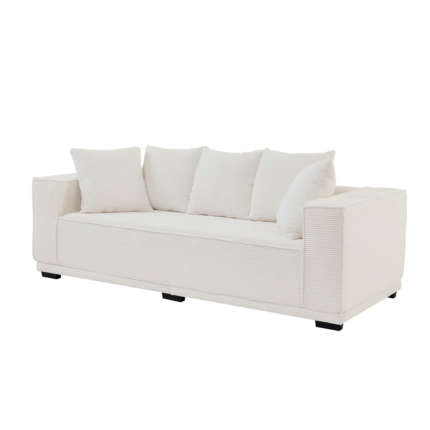 Modern 88.97 Corduroy Upholstered 3-seater Sofa with 5 Matching Toss Pillows for Living Room