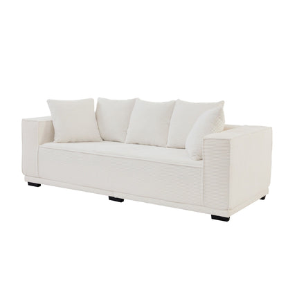 Modern 88.97 Corduroy Upholstered 3-seater Sofa with 5 Matching Toss Pillows for Living Room