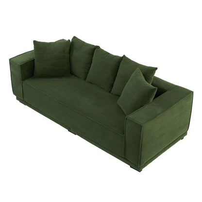Modern 88.97 Corduroy Upholstered 3-seater Sofa with 5 Matching Toss Pillows for Living Room
