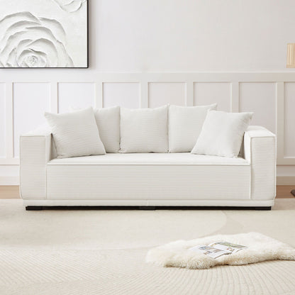 Modern 88.97 Corduroy Upholstered 3-seater Sofa with 5 Matching Toss Pillows for Living Room