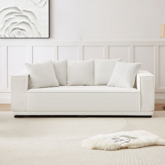 Modern 88.97 Corduroy Upholstered 3-seater Sofa with 5 Matching Toss Pillows for Living Room