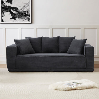 Modern 88.97 Corduroy Upholstered 3-seater Sofa with 5 Matching Toss Pillows for Living Room
