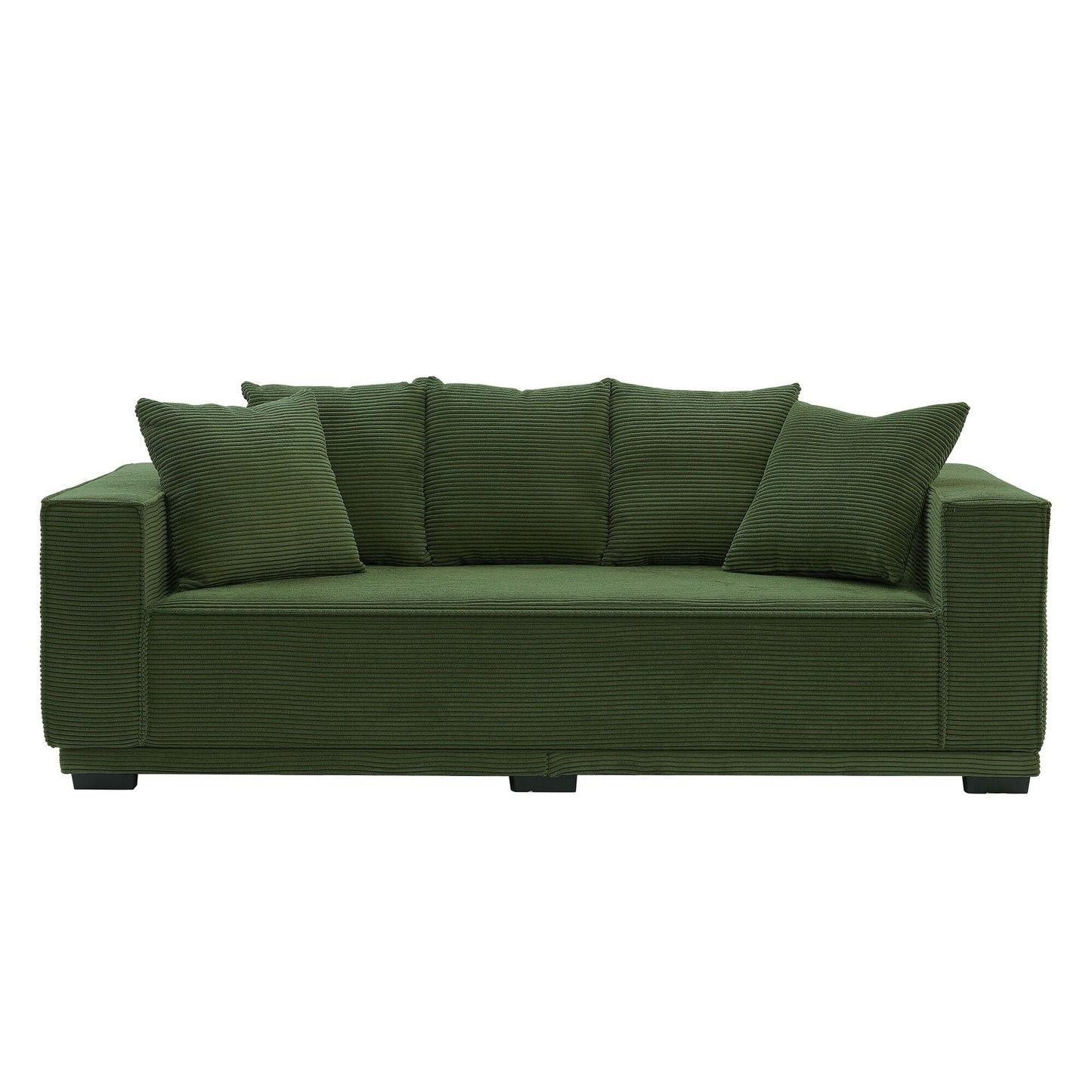 Modern 88.97 Corduroy Upholstered 3-seater Sofa with 5 Matching Toss Pillows for Living Room