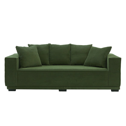 Modern 88.97 Corduroy Upholstered 3-seater Sofa with 5 Matching Toss Pillows for Living Room