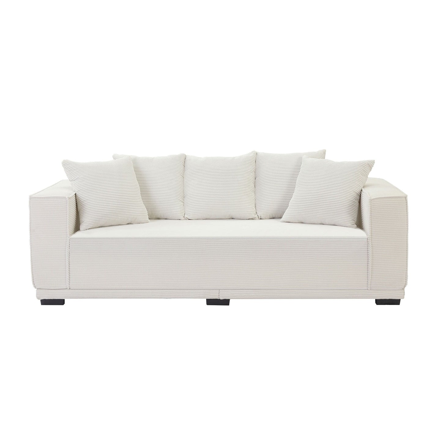 Modern 88.97 Corduroy Upholstered 3-seater Sofa with 5 Matching Toss Pillows for Living Room