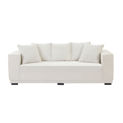 Modern 88.97 Corduroy Upholstered 3-seater Sofa with 5 Matching Toss Pillows for Living Room