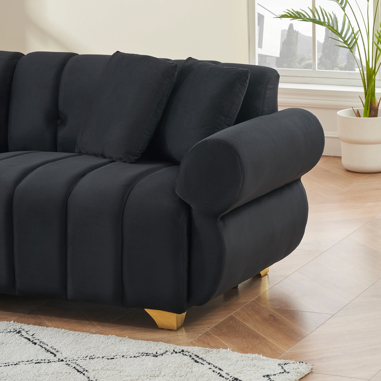 Modern 89 Velvet 3-seater Sofa with Spring-Wrapped Cushions and Metal Feet for Living Room