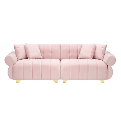 Modern 89 Velvet 3-seater Sofa with Spring-Wrapped Cushions and Metal Feet for Living Room