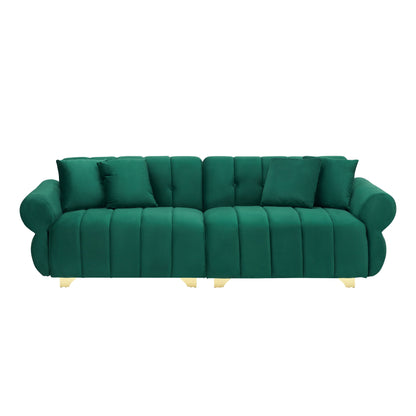 Modern 89 Velvet 3-seater Sofa with Spring-Wrapped Cushions and Metal Feet for Living Room