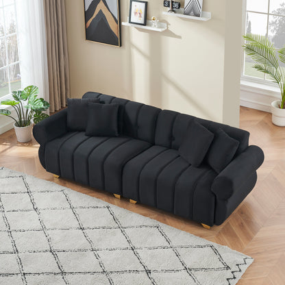 Modern 89 Velvet 3-seater Sofa with Spring-Wrapped Cushions and Metal Feet for Living Room