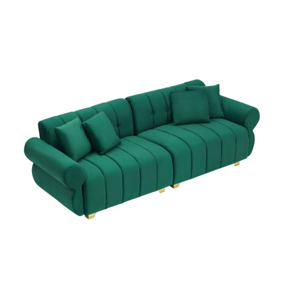 Modern 89 Velvet 3-seater Sofa with Spring-Wrapped Cushions and Metal Feet for Living Room
