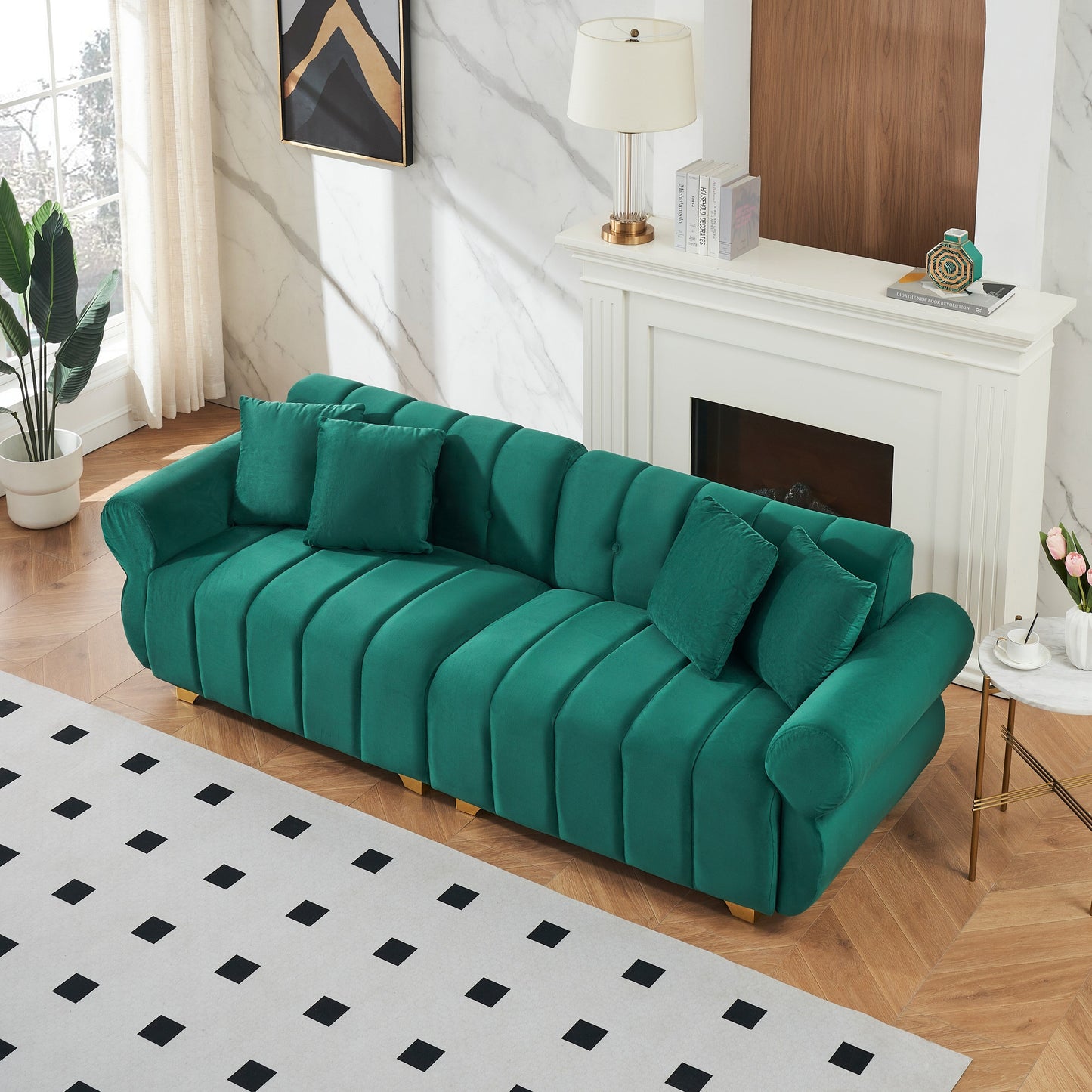 Modern 89 Velvet 3-seater Sofa with Spring-Wrapped Cushions and Metal Feet for Living Room