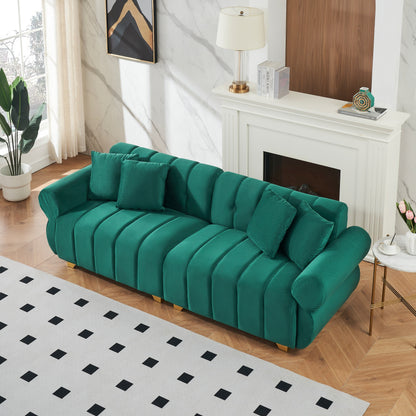 Modern 89 Velvet 3-seater Sofa with Spring-Wrapped Cushions and Metal Feet for Living Room