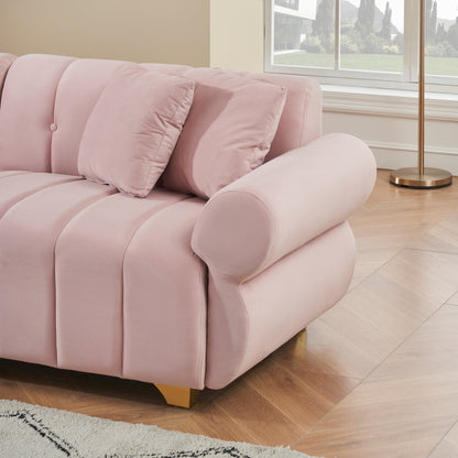 Modern 89 Velvet 3-seater Sofa with Spring-Wrapped Cushions and Metal Feet for Living Room