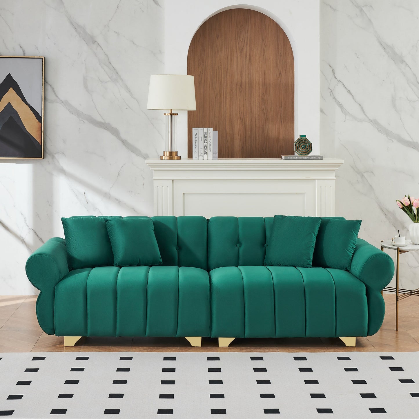 Modern 89 Velvet 3-seater Sofa with Spring-Wrapped Cushions and Metal Feet for Living Room