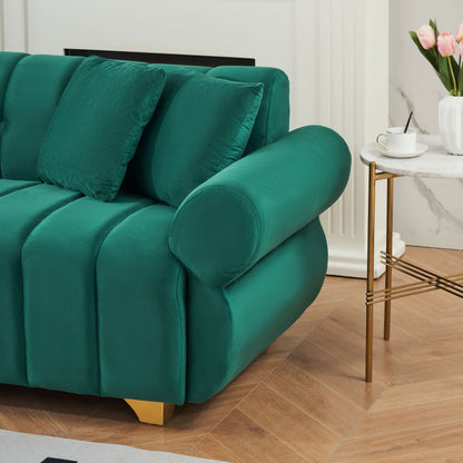 Modern 89 Velvet 3-seater Sofa with Spring-Wrapped Cushions and Metal Feet for Living Room