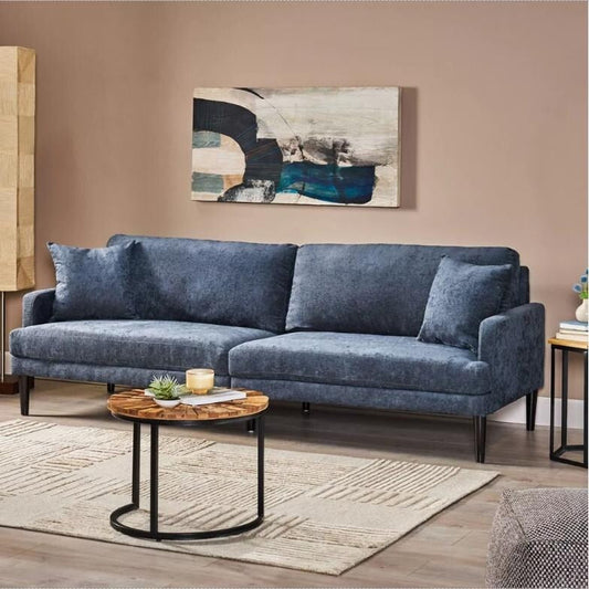 Modern 96.25 Upholstered 3-seater Sofa with Wood Legs and Accent Pillows for Living Room