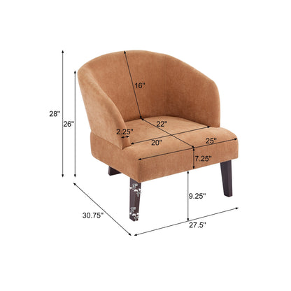 Modern Accent Chair with Round Back & Wooden Legs - Mid-Century Inspired Lounge Chair or Office - Soft Fabric Upholstery