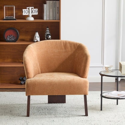 Modern Accent Chair with Round Back & Wooden Legs - Mid-Century Inspired Lounge Chair or Office - Soft Fabric Upholstery