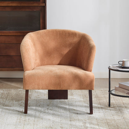 Modern Accent Chair with Round Back & Wooden Legs - Mid-Century Inspired Lounge Chair or Office - Soft Fabric Upholstery