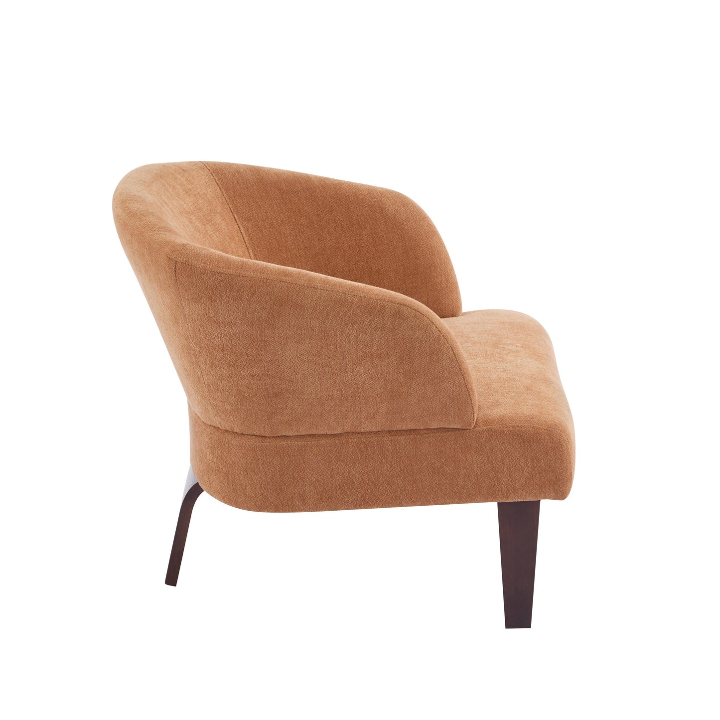 Modern Accent Chair with Round Back & Wooden Legs - Mid-Century Inspired Lounge Chair or Office - Soft Fabric Upholstery