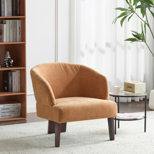 Modern Accent Chair with Round Back & Wooden Legs - Mid-Century Inspired Lounge Chair or Office - Soft Fabric Upholstery