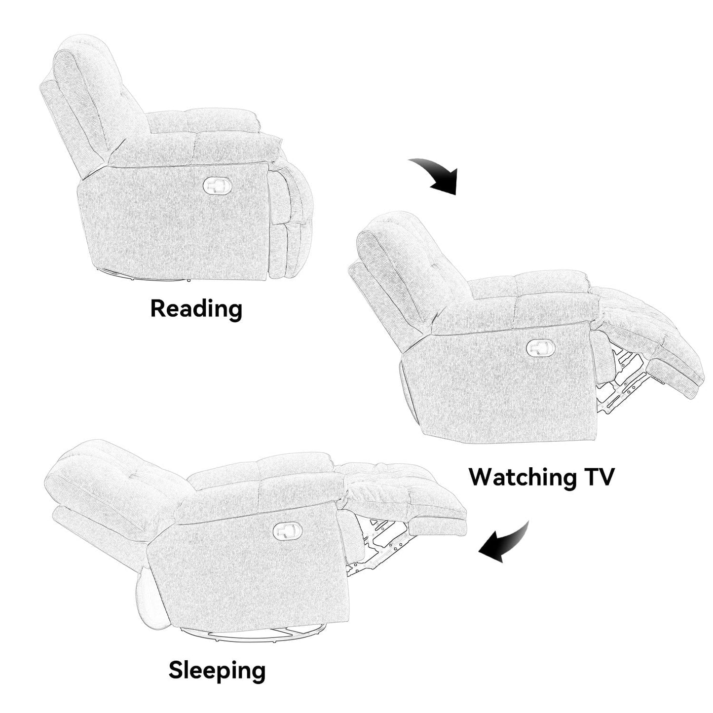 Modern Accent 360 Degree Swivel Armchair Functional Lounge Recline Chair Sofa