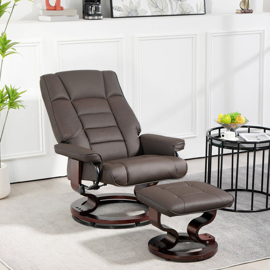 Modern Adjustable Backrest Office Chair 360Â° Swivel Manual Recliner Chair Wood Frame Lounge Chair with Ottoman