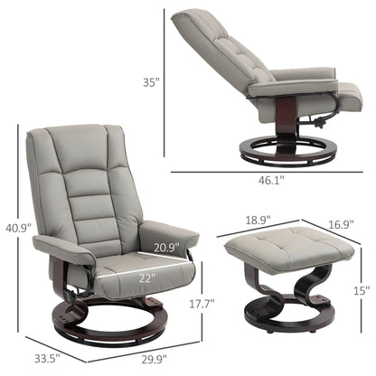 Modern Adjustable Backrest Office Chair 360Â° Swivel Manual Recliner Chair Wood Frame Lounge Chair with Ottoman