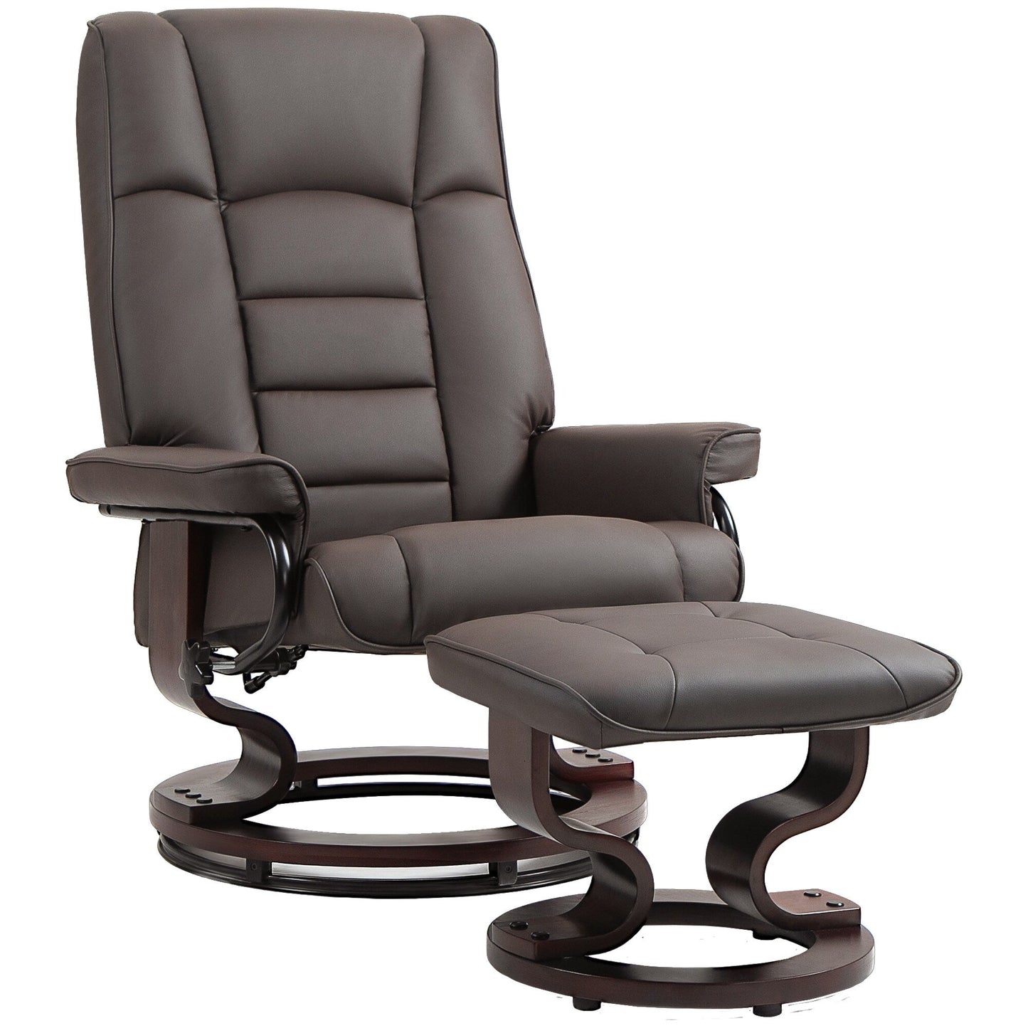 Modern Adjustable Backrest Office Chair 360Â° Swivel Manual Recliner Chair Wood Frame Lounge Chair with Ottoman
