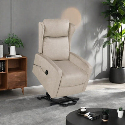 Modern Adjustable Power Lift Recliner Chair Linen Single Armchair with Remote Control and Side Pocket, Telescopic Footrest