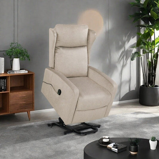 Modern Adjustable Power Lift Recliner Chair Linen Single Armchair with Remote Control and Side Pocket, Telescopic Footrest