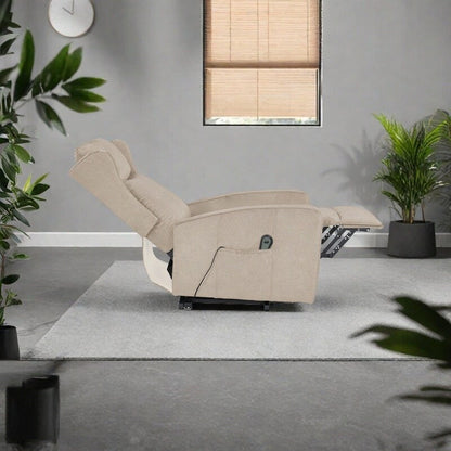 Modern Adjustable Power Lift Recliner Chair Linen Single Armchair with Remote Control and Side Pocket, Telescopic Footrest