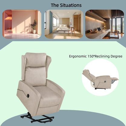 Modern Adjustable Power Lift Recliner Chair Linen Single Armchair with Remote Control and Side Pocket, Telescopic Footrest