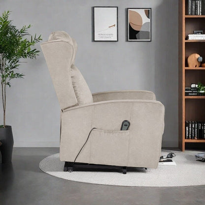 Modern Adjustable Power Lift Recliner Chair Linen Single Armchair with Remote Control and Side Pocket, Telescopic Footrest