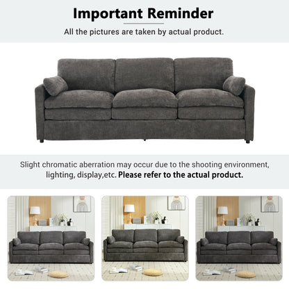 Modern Chenille Comfy Upholstered 3-Seat Sofa, Comfy Cloud 3-seater Sofa w2 Lumbar Pillow Plush Cushion Sofa Couch