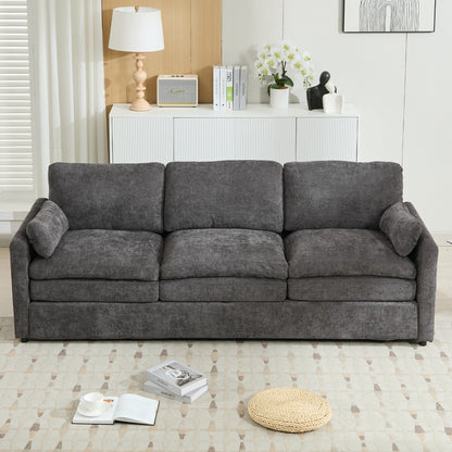 Modern Chenille Comfy Upholstered 3-Seat Sofa, Comfy Cloud 3-seater Sofa w2 Lumbar Pillow Plush Cushion Sofa Couch