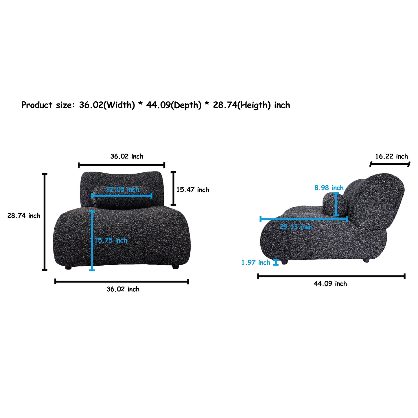 Modern Chenille Curved Modular 3-Seater Sectional Sofa with Cylindrical Pillows for Living Room