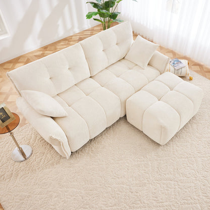 Modern Chenille Fabric 2-Seater Sofa with Ottoman