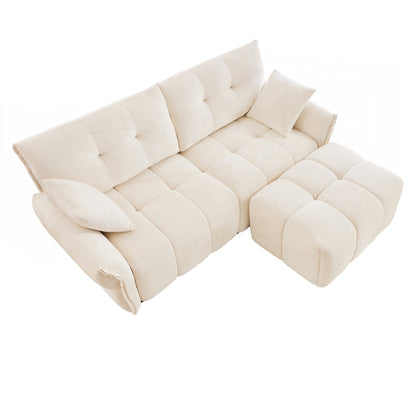 Modern Chenille Fabric 2-Seater Sofa with Ottoman