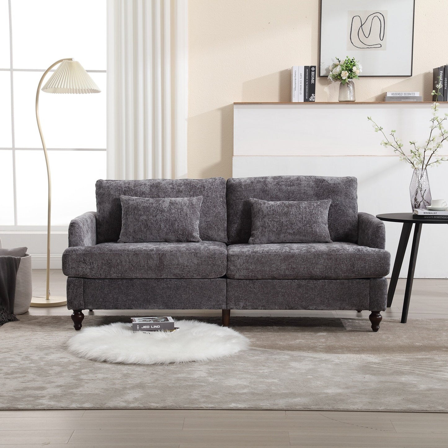 Modern Chenille Fabric Loveseat, 2-Seat Upholstered Loveseat Sofa