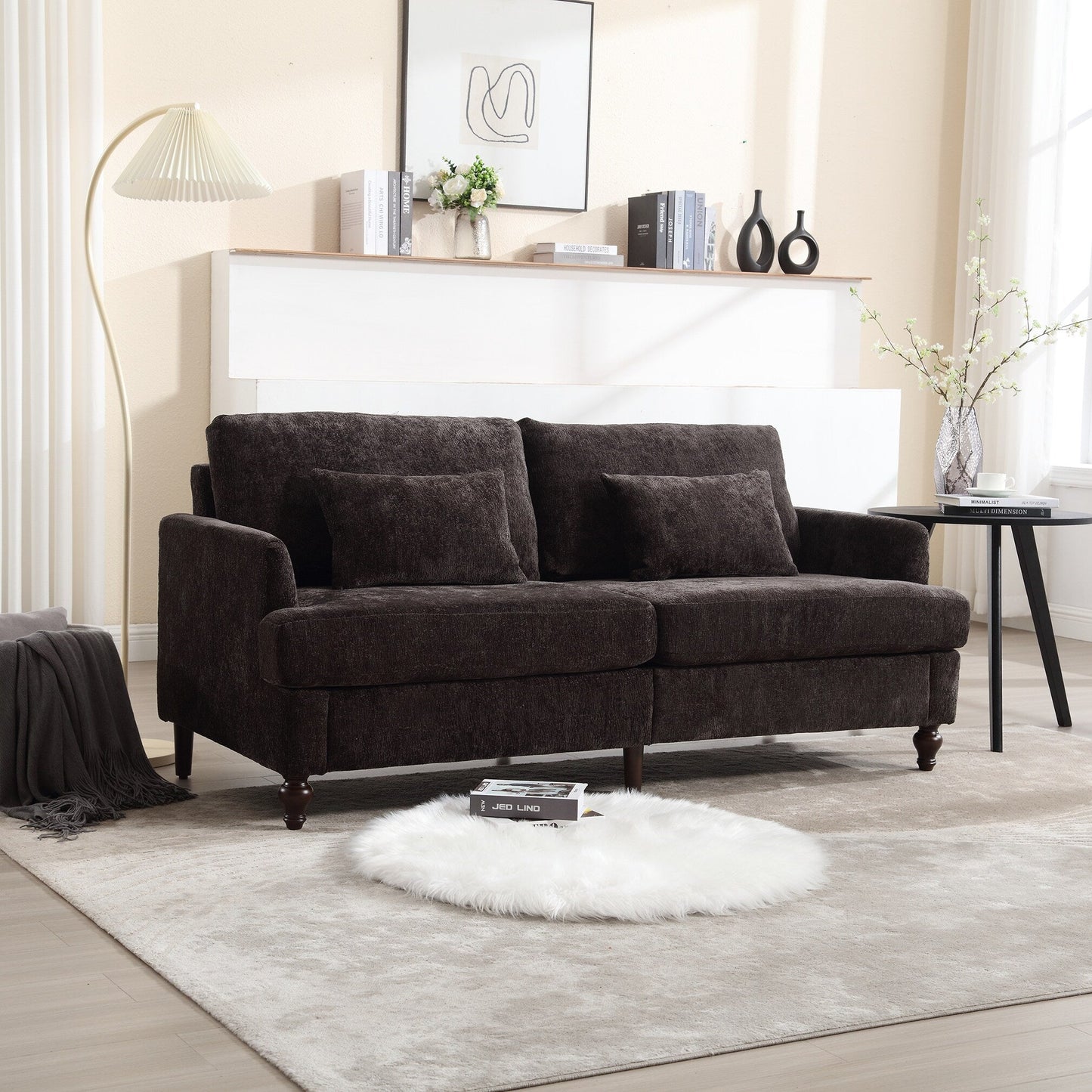 Modern Chenille Fabric Loveseat, 2-Seat Upholstered Loveseat Sofa