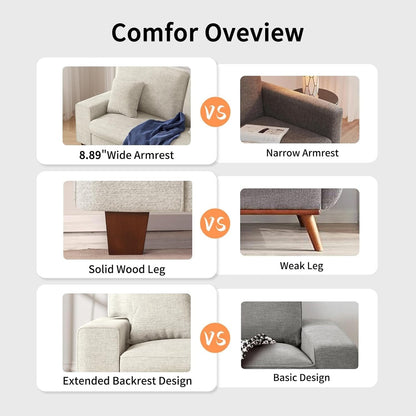 Modern Chenille Loveseat Sofa for Living Room - Recliner with Removable Cover, Spring Cushions & Solid Wood Frame, Beige