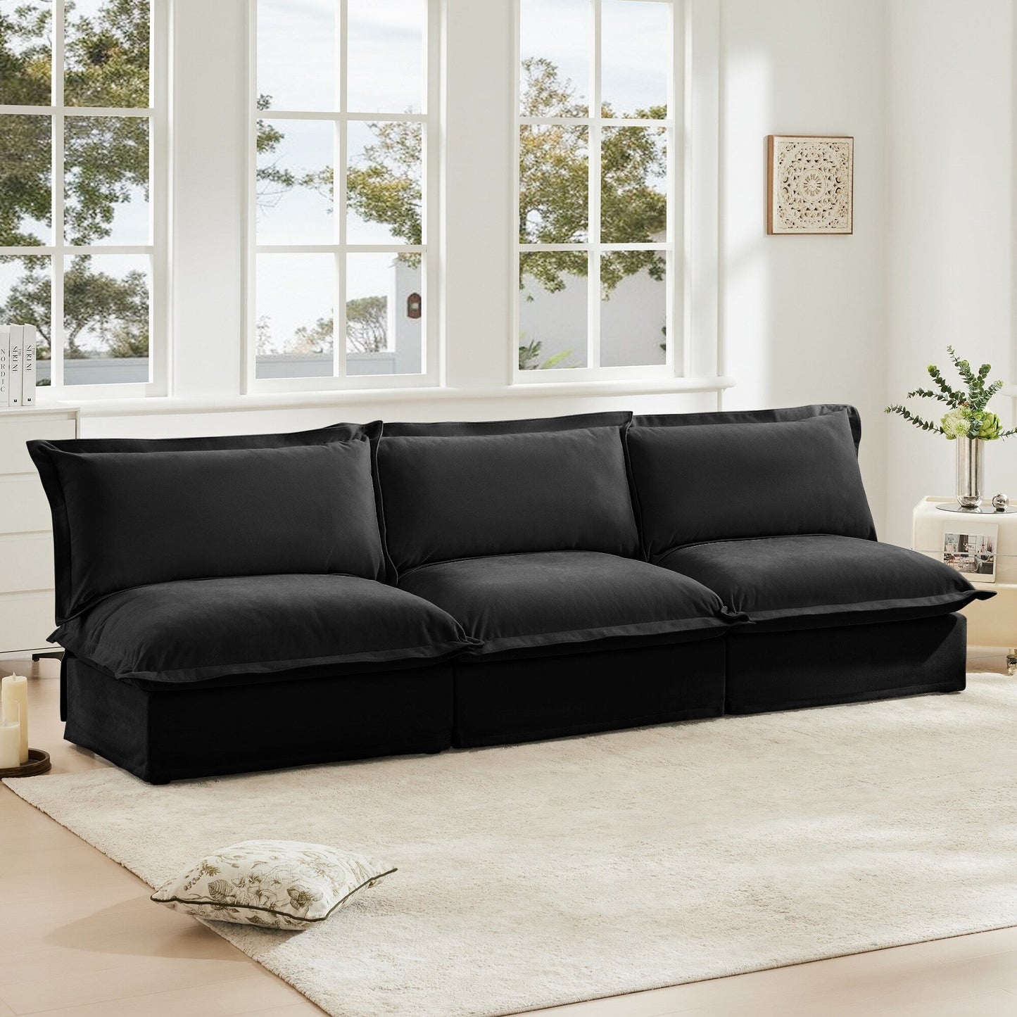 Modern Chenille Modular Armless 3-Seater Sofa Couch