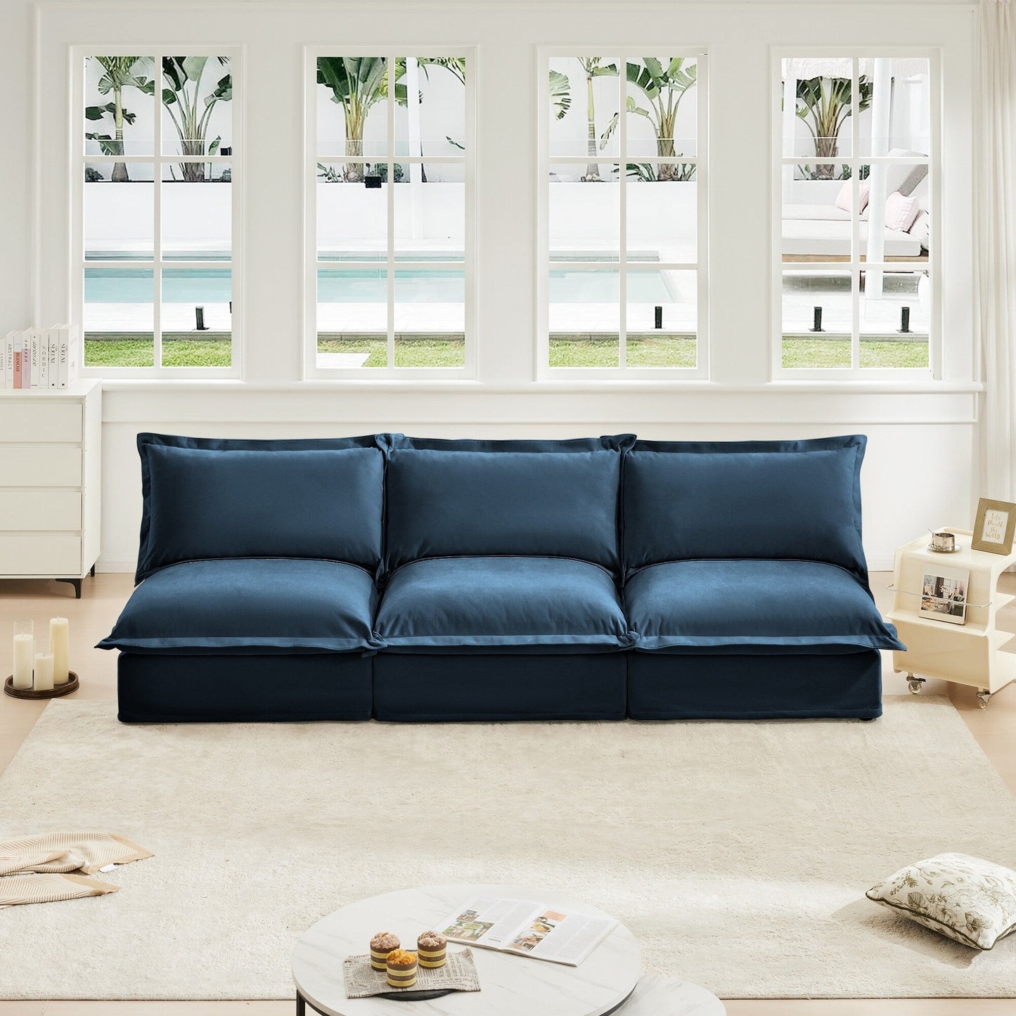 Modern Chenille Modular Armless 3-Seater Sofa Couch