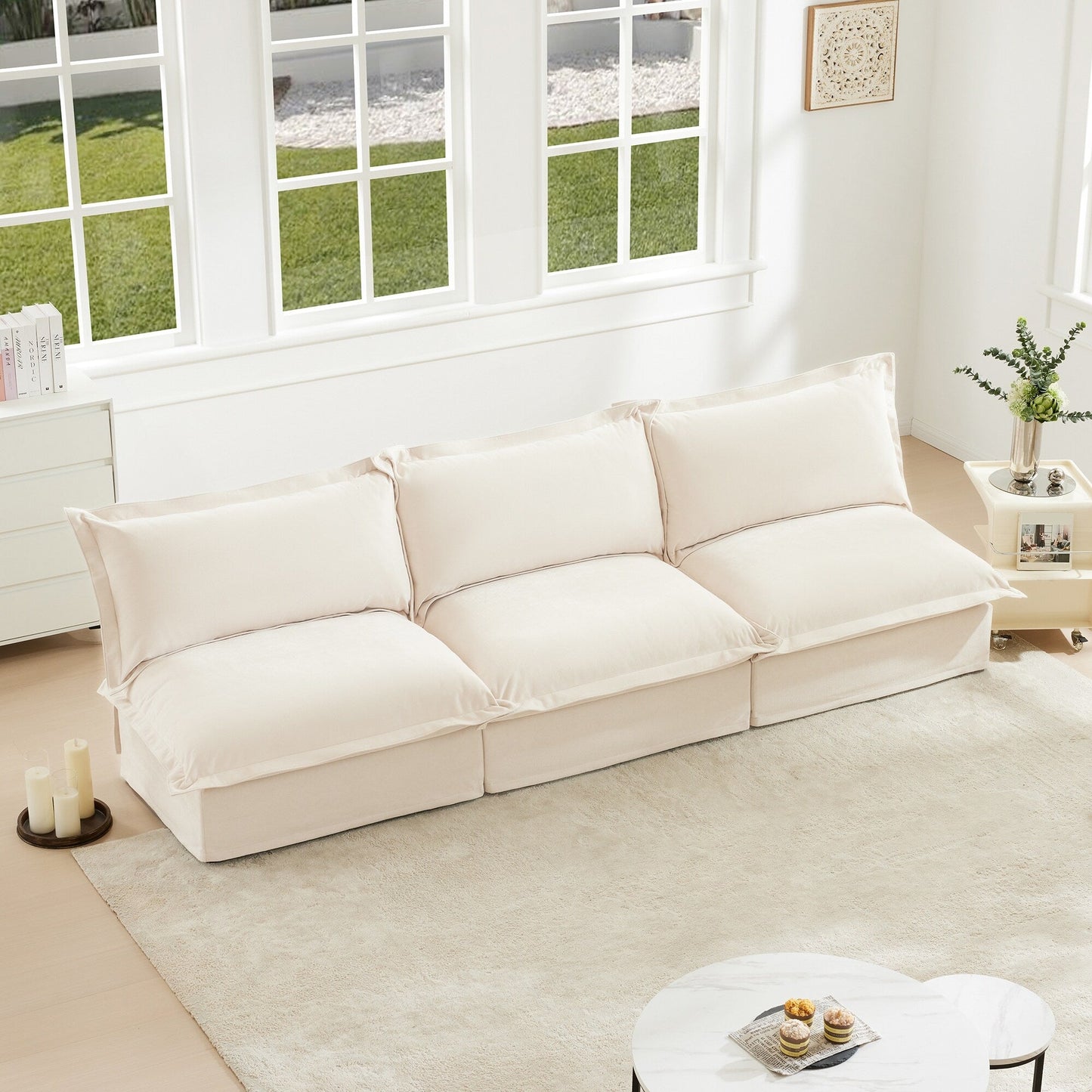 Modern Chenille Modular Armless 3-Seater Sofa Couch