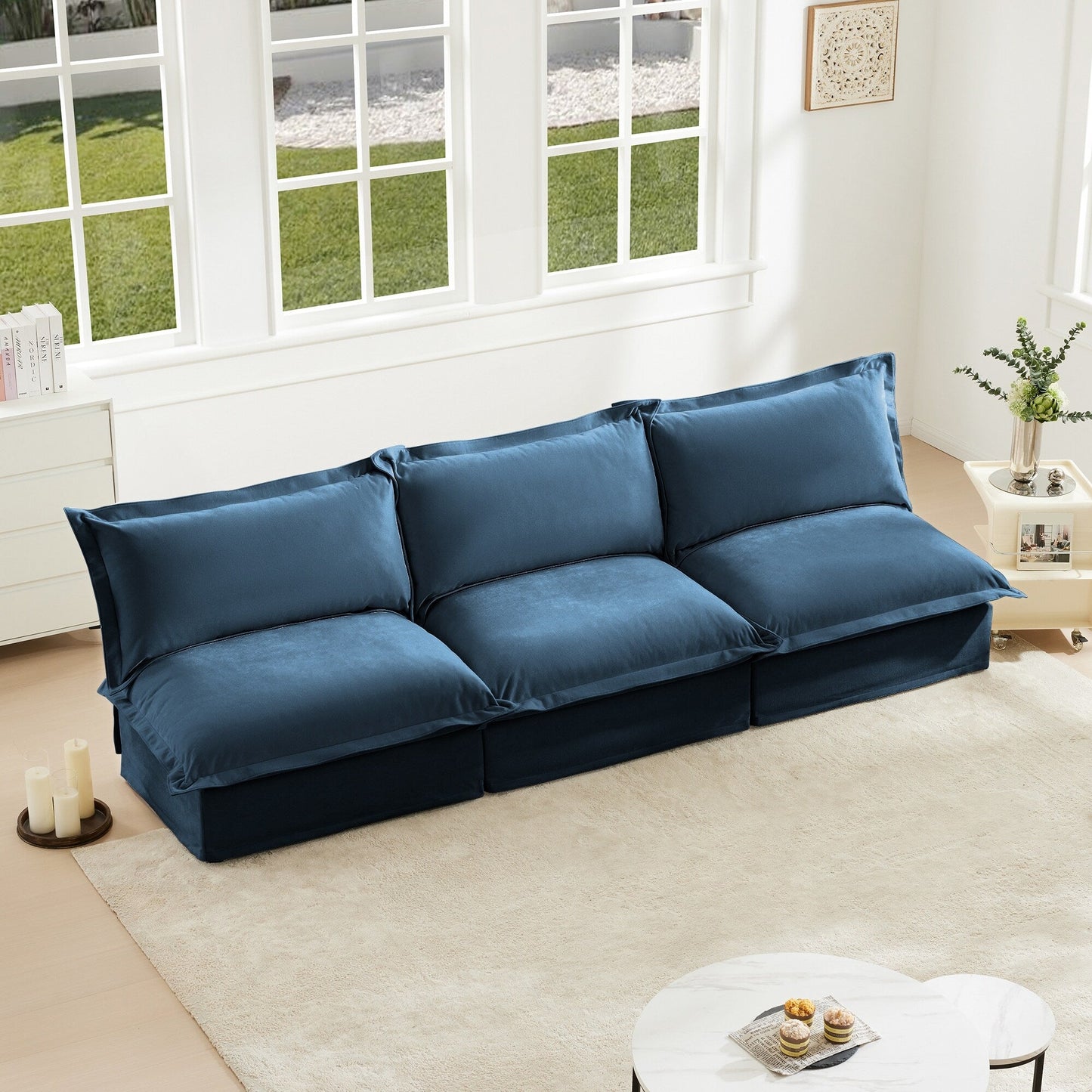 Modern Chenille Modular Armless 3-Seater Sofa Couch