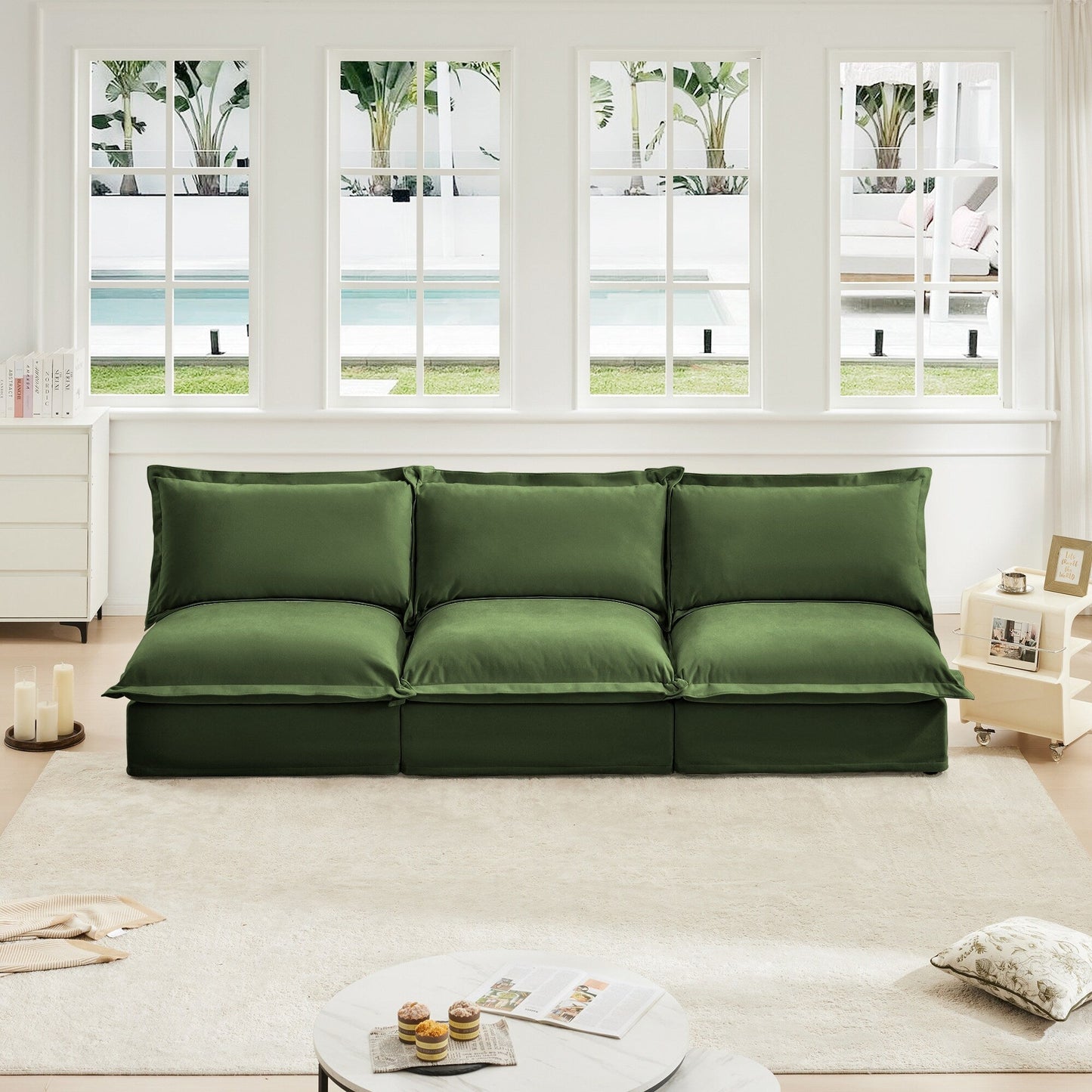 Modern Chenille Modular Armless 3-Seater Sofa Couch