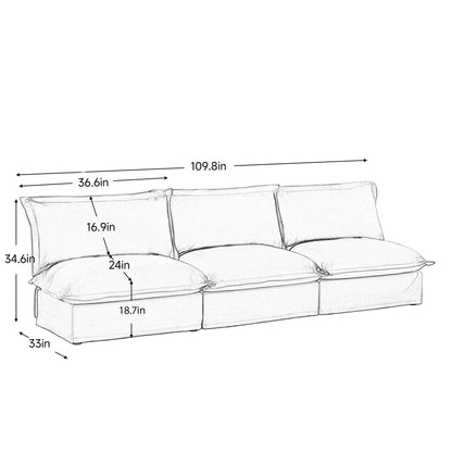 Modern Chenille Modular Armless 3-Seater Sofa Couch