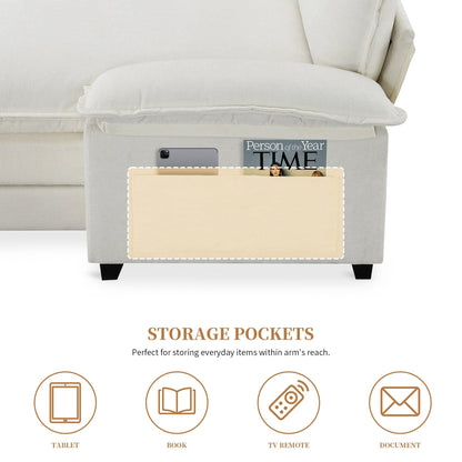 Modern Chenille Sectional Sofa With Double Cushions,Storage Pockets,Upholstered,L-Shaped Cloud Couch With Reversible Chaise